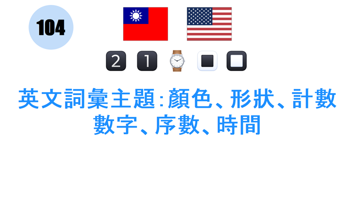 英文詞彙主題：顏色、形狀、計數數字、序數、時間